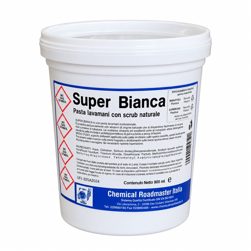 SUPER BIANCA – rankų plovimo pasta su natūraliomis šveičiamosiomis dalelėmis, levandų kvapo, 900 ml